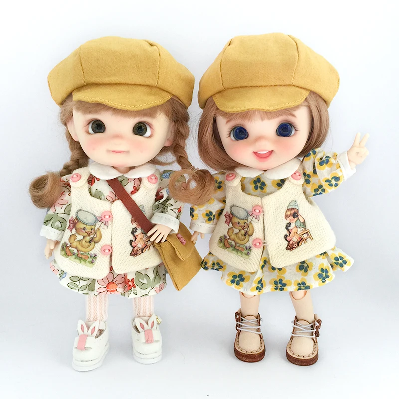 Ob11 Ins Dress Clothes Suit Lolita Dolls Dress With Floral Pattern Outfit Skirt Hat For 1/12 Bjd Obitsu 11 Gsc Ymy P9 Molly Doll