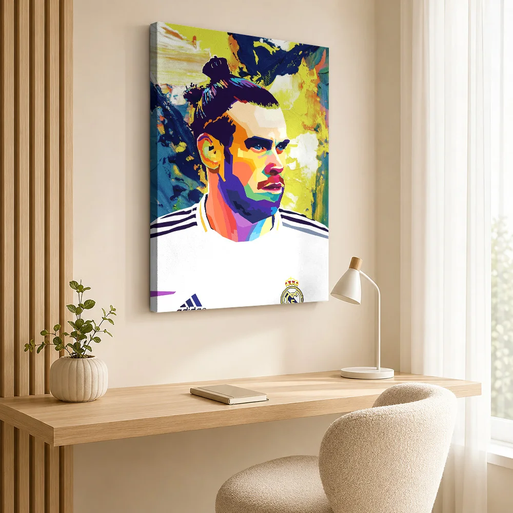 Gareth Bale Portrait Canvas Poster Personalized Photo Geometric Color Blocking Wall Art For Bedroom, Football Supporter Gift