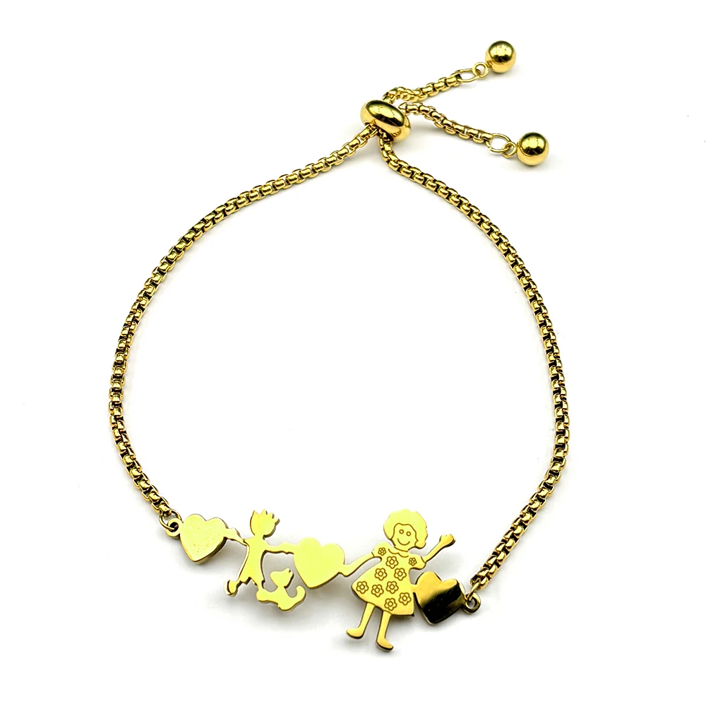 Familien-Liebe Bruder Schwester Charm-Armband Verstellbar Goldfarben Edelstahl Mama Hund Schmuck Muttertag Kindertag Geschenk – Detail 7