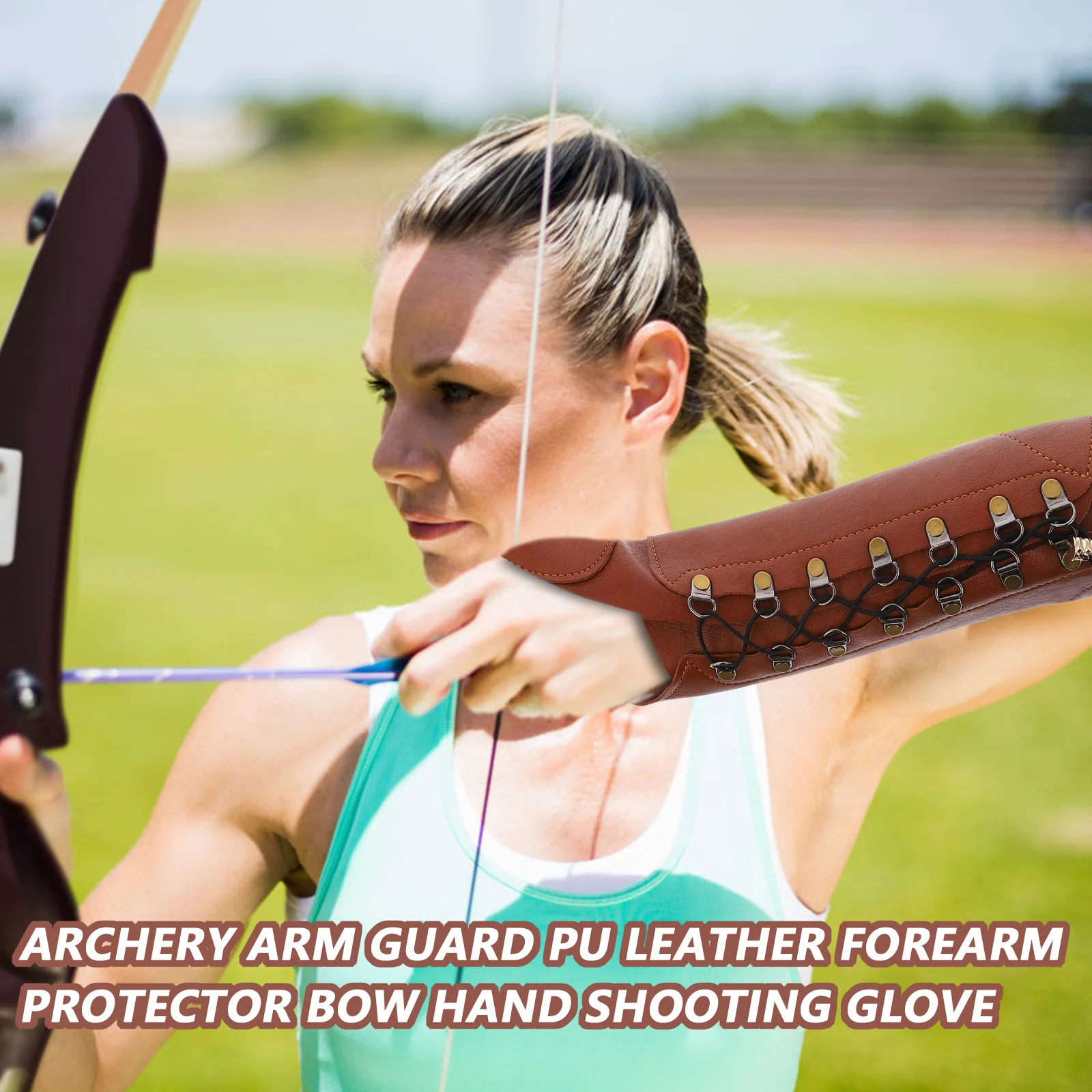

Adjustable Archery Arm Guard Wrist Protector PU Elastic Rope Thumb Wrap for Outdoor Bow Shooting Practice for