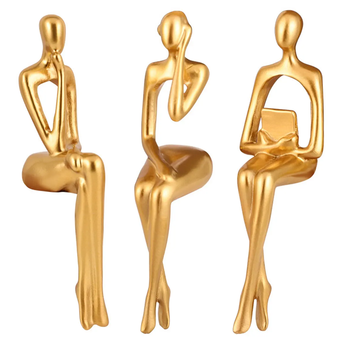 

3/6Pcs Thinker Statue Gold Decor Abstract Art Gold Figurines Golden Resin Bookshelf Decor Collectible Decorative Sculpture