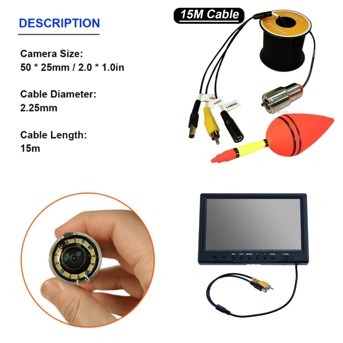 

Underwater Fishing Camera 9 Inch Monitor 12 LED Night Vision Waterproof 1200TVL Fish Shape Boat Ice Camera Deep Water Hunting