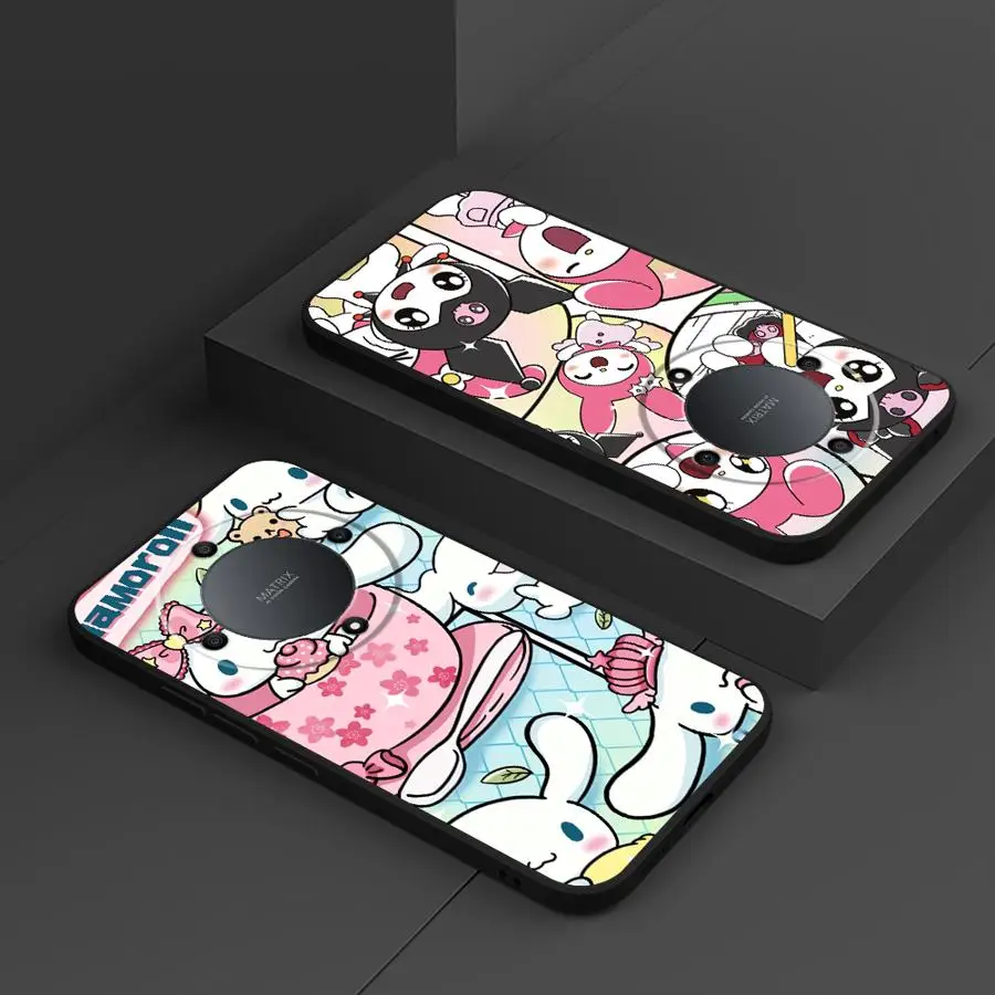 حافظة لهاتف Honor X6 90 X8 X5b Magic5Lite X7 70 200 400 Lite X9a 8X غطاء هاتف ناعم أسود Kawaii Sanrio Hello Kitty