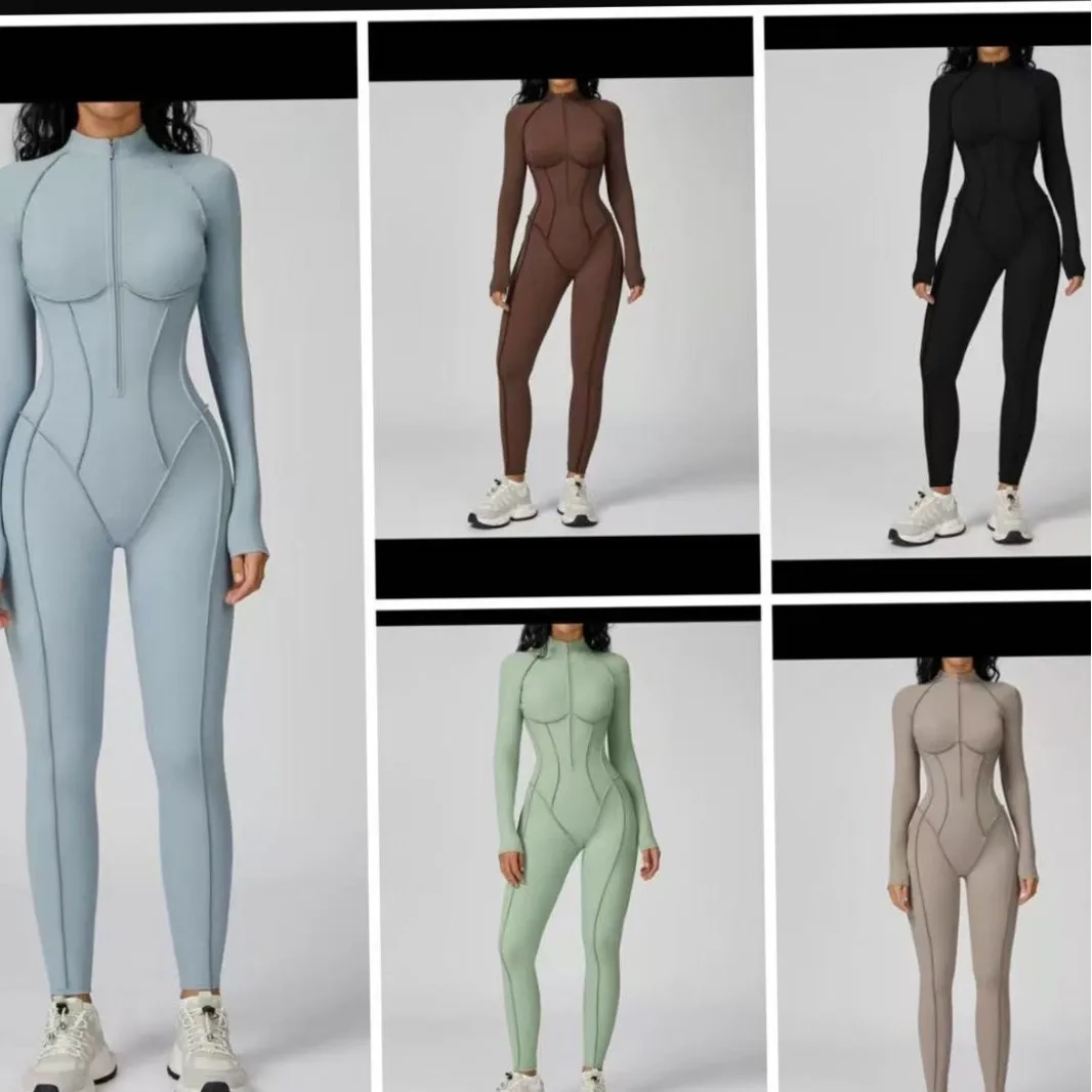 Women Half Zip Stand Collar Vertical Stripe One Piece Bodysuit High Intensity Workout Onesie for Yoga Gym Sports Activewear