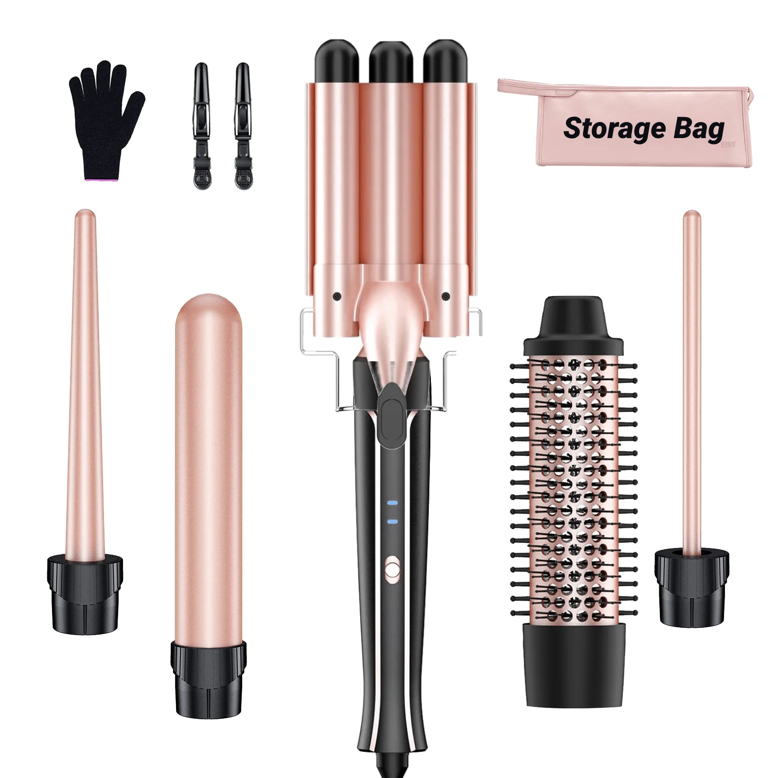 

YAWEEN 5-in-1 Curling Iron Set, Instant Heating Curling Iron With Curling Brush, Replaceable Ceramic Iron