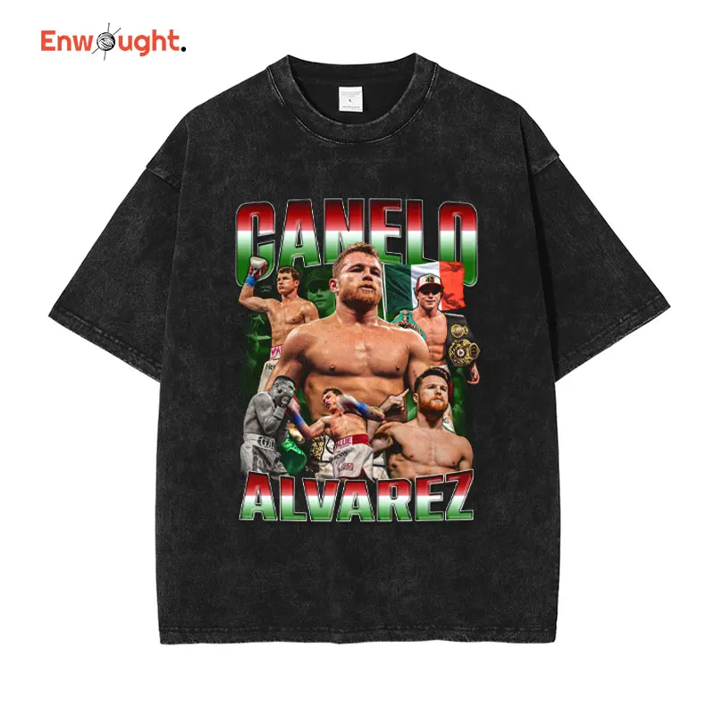 

Canelo Alvarez T Shirt Boxer Vintage Washed Short Sleeve Oversized Boxing Champion T-shirt Harajuku Sweatshirts Tops Tees Men