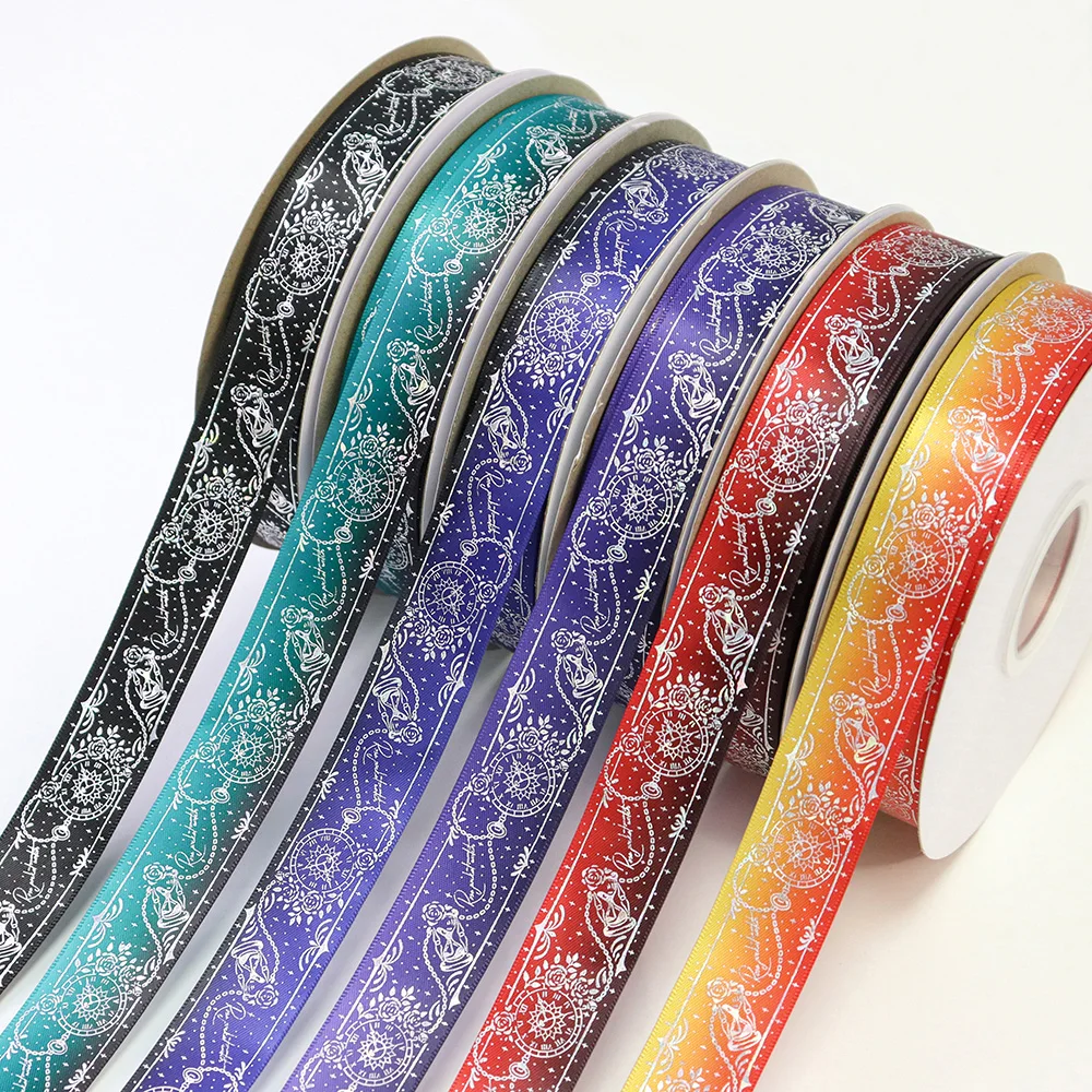 

1'' 25mm Silver Time Clock Hourglass Printed Satin Ribbon For DIY Sewing Accessories