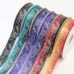 1'' 25mm Silver Time Clock Hourglass Printed Satin Ribbon For DIY Sewing Accessories