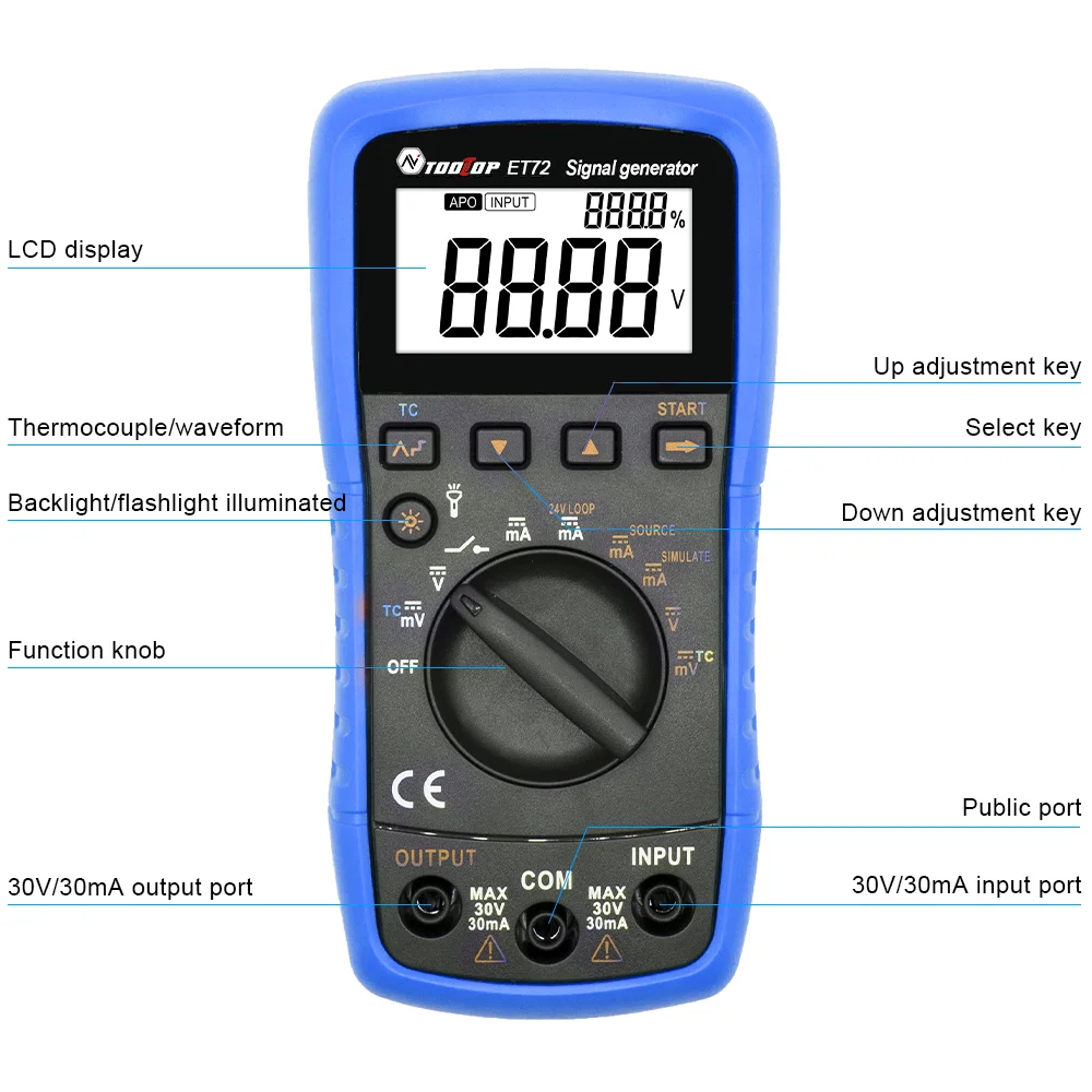 TOOLTOP ET72 Signal Generator 8 Thermocouple Measure 4-20mA Analog Transmitter Process Instrumentation for Debug Maintenance