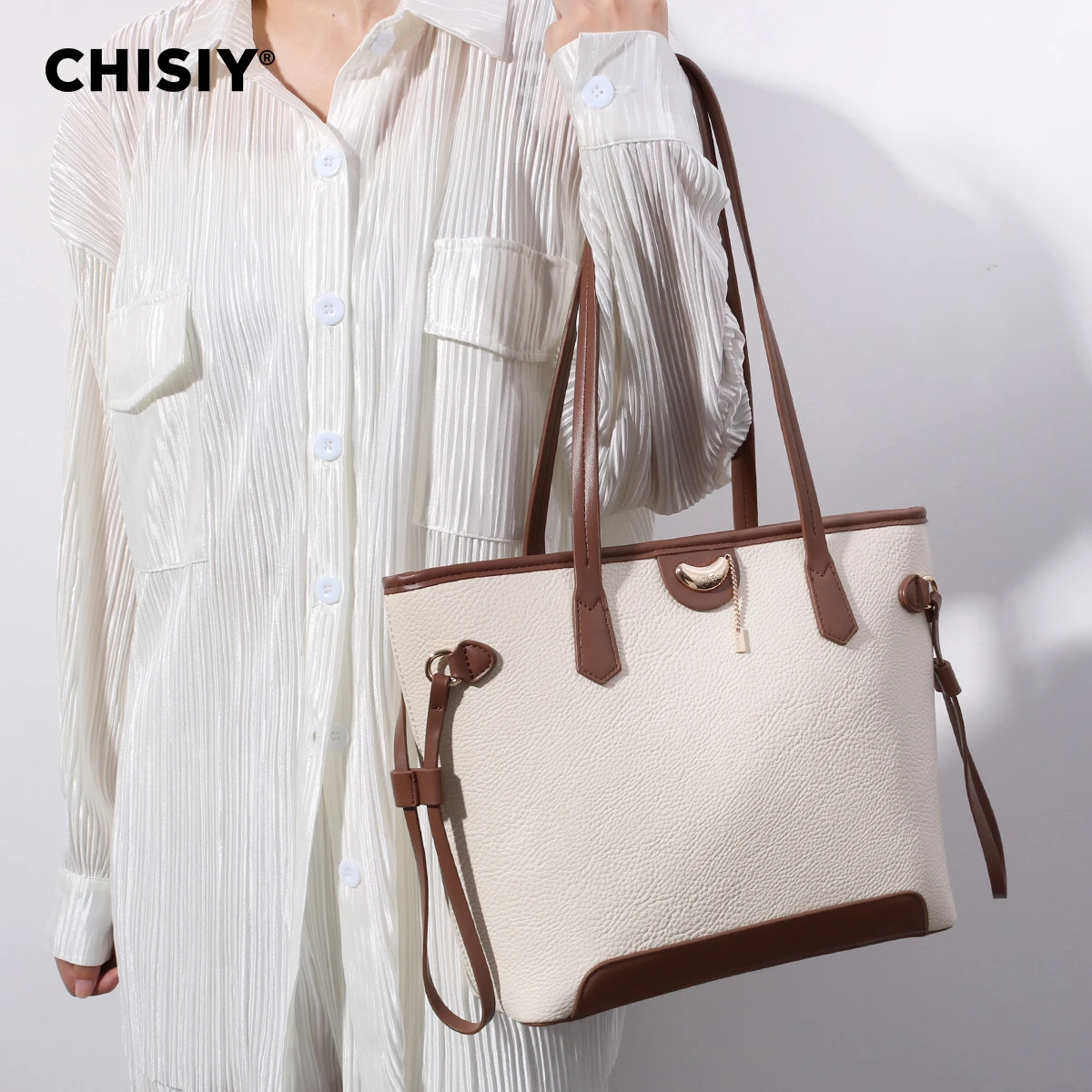 1 pc CHISIY Original Handmade Tote Bag,Shoulder Bag,Weekender Bag,Spring, Summer White Bag,Vintage Preppy Chic Bag for Work