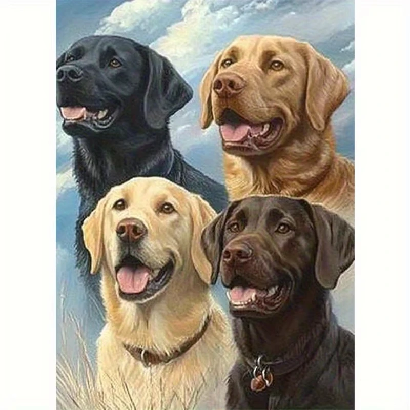 5D DIY Diamant-Malerei-Set Niedliche Labrador-Hundefamilie Kunst Vollbohr-Strass-Mosaik Wanddekoration Bastelset Geschenk für Zuhause