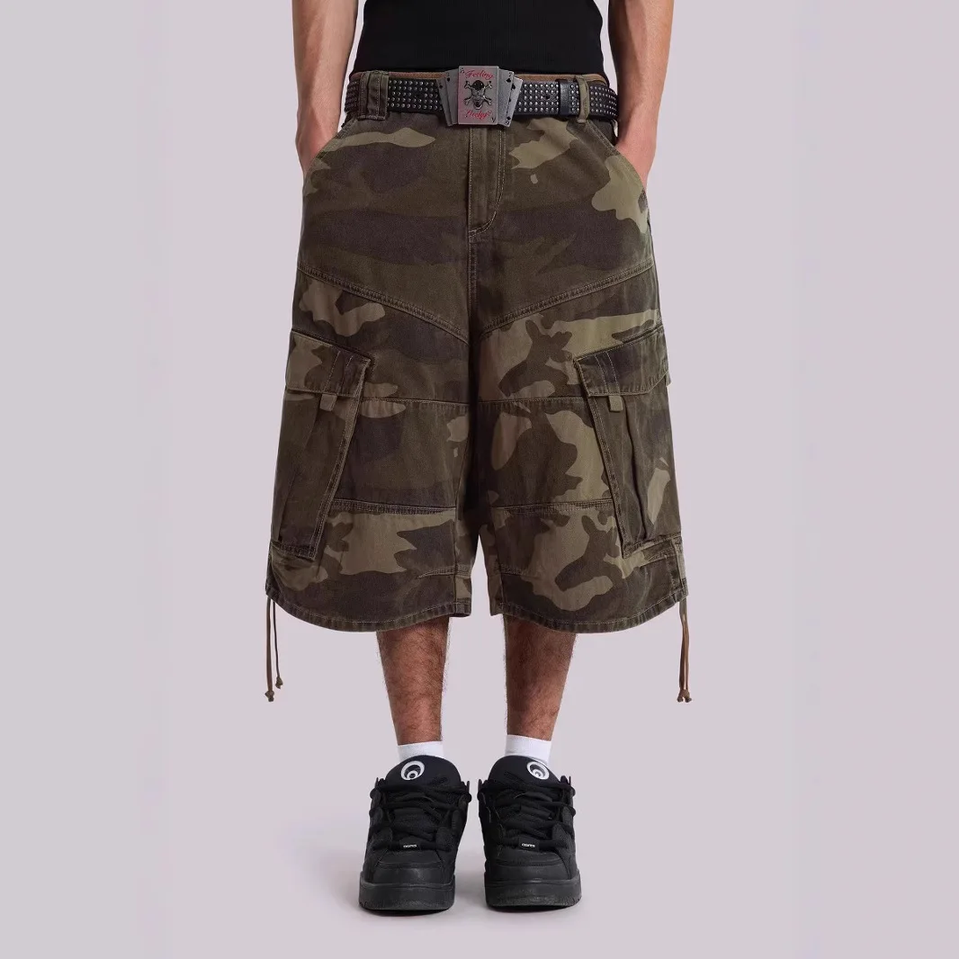 2026 Summer New Casual Camouflage Multi-pocket Overalls Wear-resistant Loose Shorts