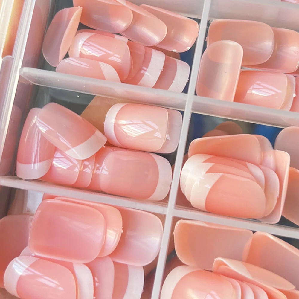 120 قطعة/صندوق الوردي الفرنسية قصيرة البيضاوي الشكل الأظافر وهمية جديد أنيق الفرنسية عيد الميلاد غطاء كامل الأظافر كاذبة الفتيات الحلو اضغط على الأظافر #4