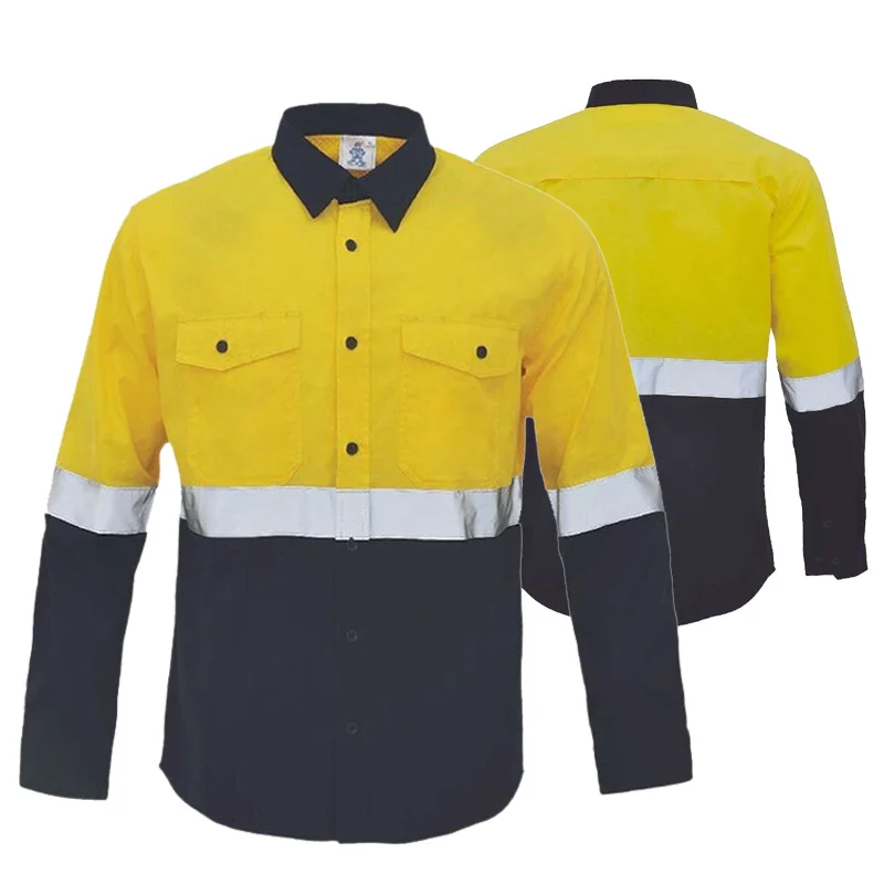 Yellow Navy Work Shirt for Man Workwear Shirt with Reflective Tapes