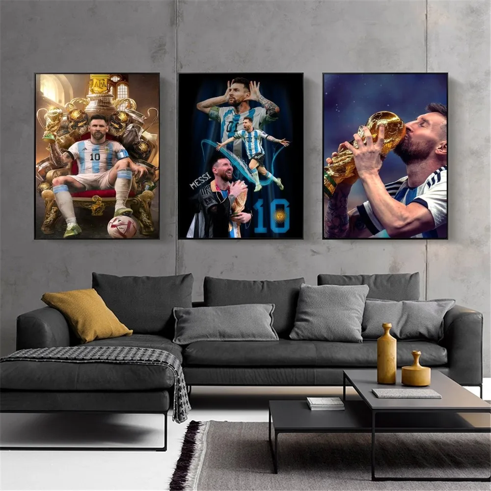 Sports-Lionel-Messi-Football Poster Kraft Club Bar Paper Vintage Poster Wall Art Painting Bedroom Study Wall Painting Stickers