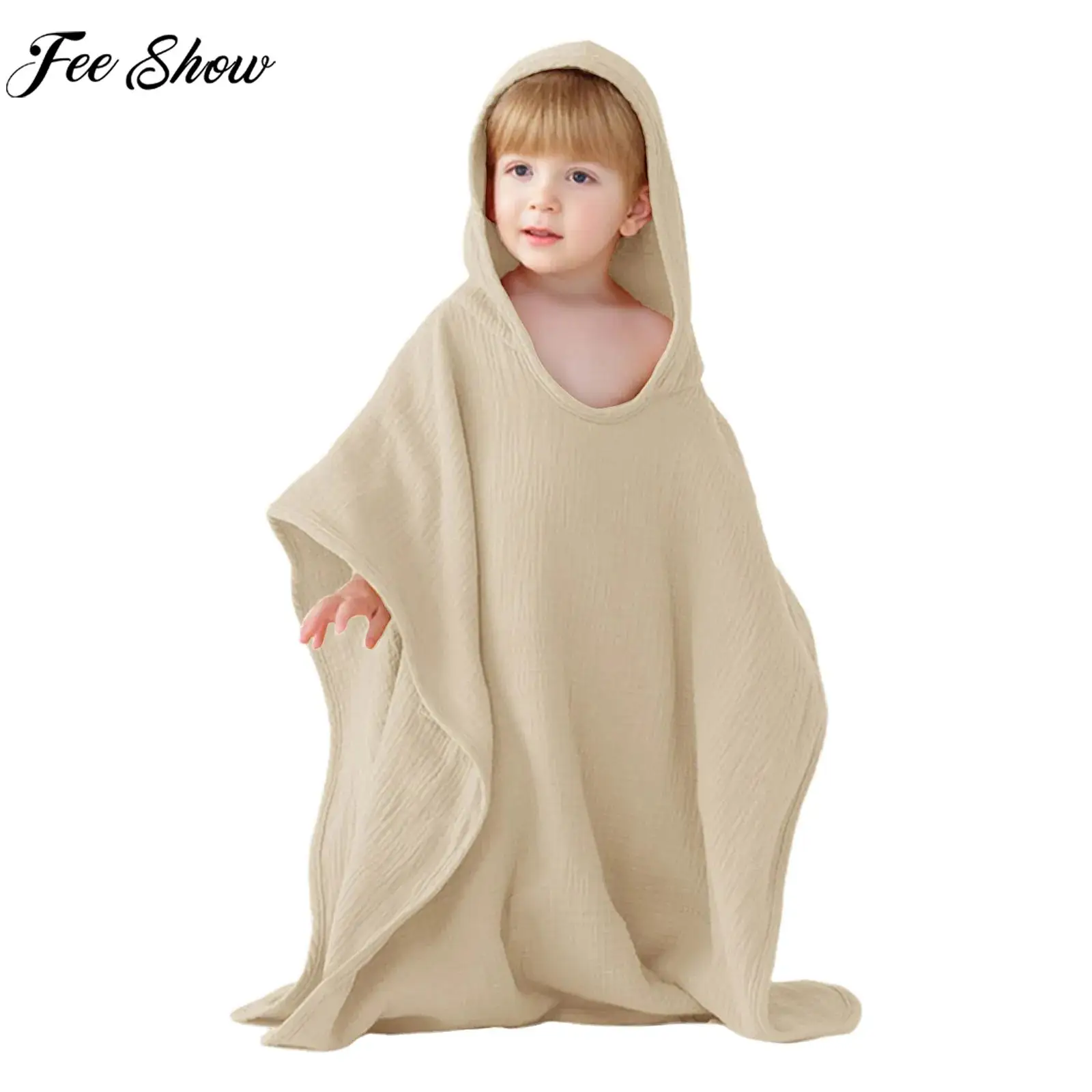 

Baby Boys Girls Cotton Hooded Cape Bath Towel Bathrobe Water Absorbing Cover-up Bathroom Beach Pool Cloak Summer Sunscreen Shawl