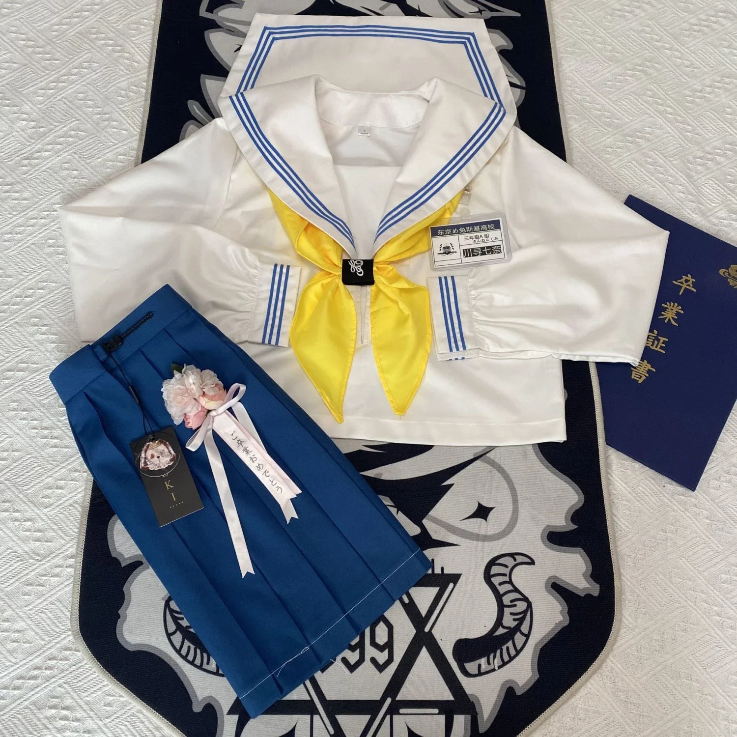 Basic JK Blau Dreizeilige weiße Matrosenanzüge Japanische Schuluniformen für Mädchen Sets Faltenrock Fuku Anime Cos Kostüme Damen
