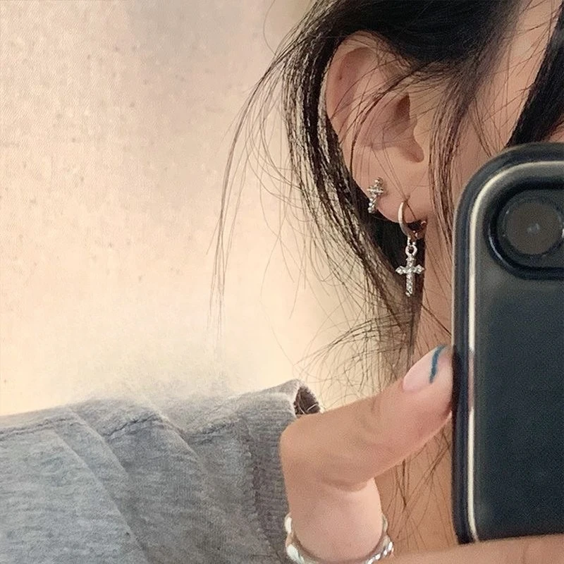 

Zircon Crystal Cross Earrings Women Drop Earrings for Gothic Punk Hip Hop Female Piercing Dangle Earrings Party Jewelry
