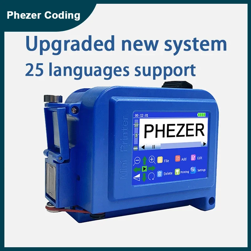 Phezer 휴대용 미니 프린터, PC11Plus, QR 바 배치 코드, 날짜 번호, 로고 만료 날짜, 휴대용 잉크젯 프린터, 12.7mm, 25.4mm