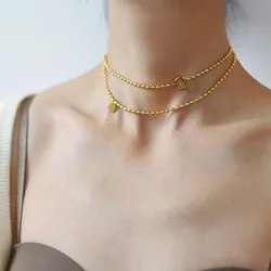 INS Trendy 18K Gold Plated Stainles Steel OT Buckle Long Chain Multiple Wear Necklace for Women Waterproof Charm Collar Jewelry