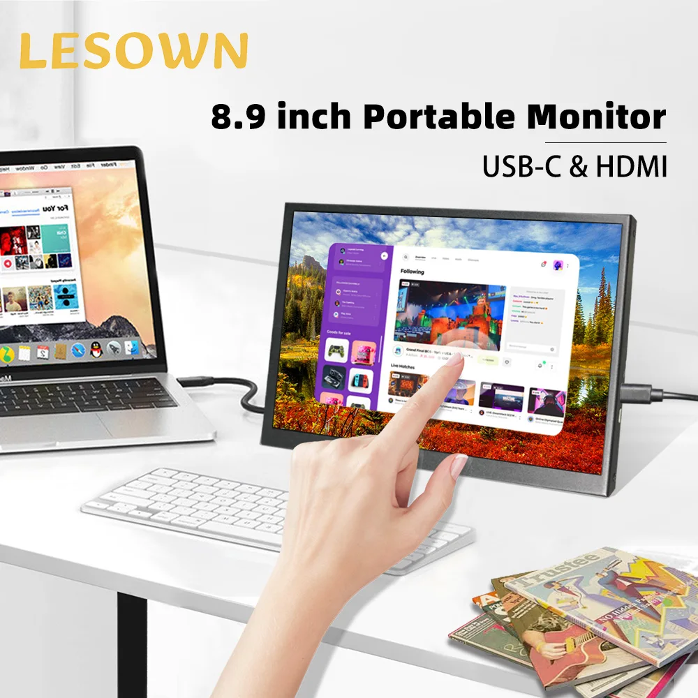 

Монитор LESOWN Raspberry Pi, 8,9-дюймовый портативный игровой экран, 1920 × 1200 IPS, дополнительный вспомогательный дисплей, монитор Xbox Series X 60 Гц