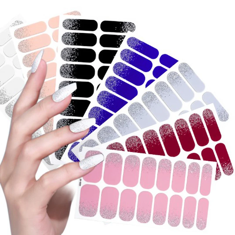 Involucri per unghie glitterati di colore puro Adesivi per unghie a copertura totale Fai da te Bellezza Nail Salon Decorazione artistica Decalcomanie per smalto Suggerimenti per patch per unghie