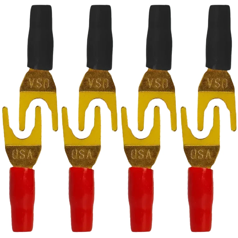 Y/U Shape Spade Fork Gold Plated Banana Plugs with Solderless Connection for Audio and Power Terminals