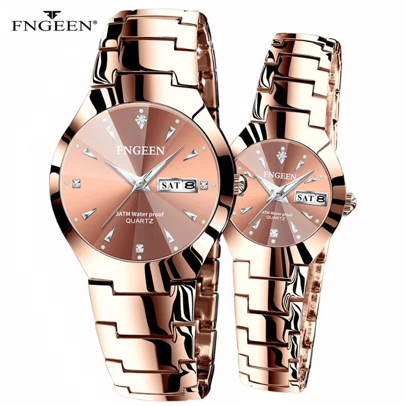 2024 Couple Watches for Lovers Quartz Big Dial Wristwatch Fashion Business Men Watch for Women Watches ALLOY Steel Coffee Gold