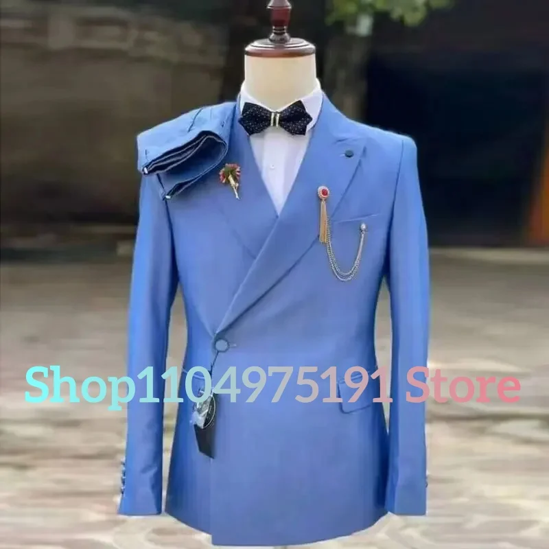Latest Design Slim Fit Double Breasted Men Suits For Wedding Groom Tuxedos Formal Suits Best Man Prom Party Blazer Pants