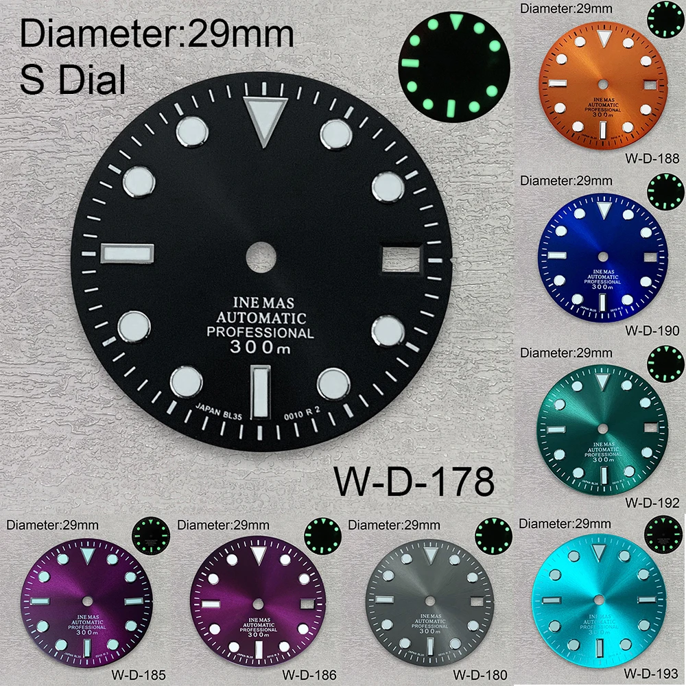 

28.5mm S Logo SUB Sunburst Dial Fit NH35/NH36 Japanese Movement Green Luminous High-Quality Watch Modification Accessories