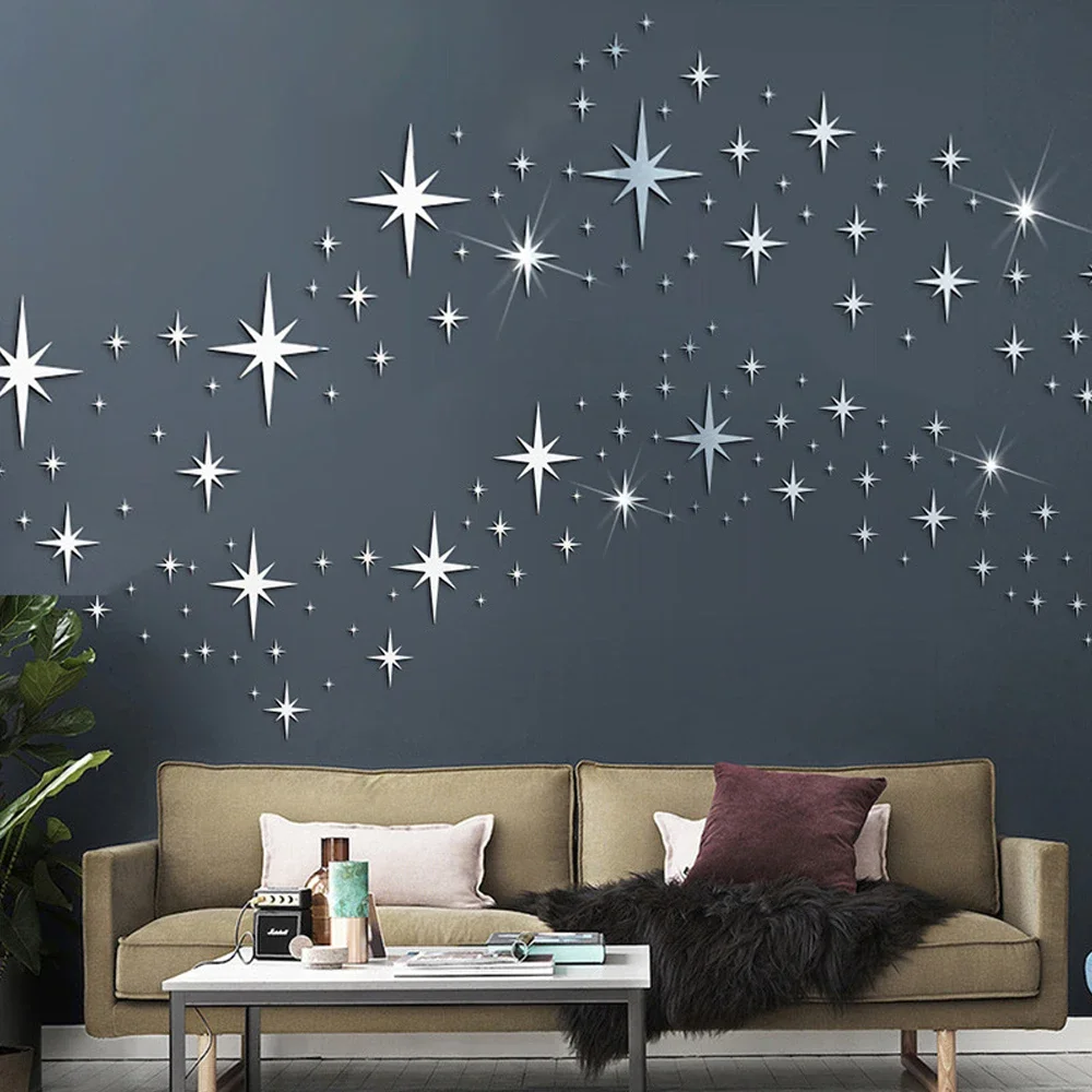 20/42 Uds. Pegatinas de pared de espejo de estrella acrílica DIY papel tapiz autoadhesivo impermeable para dormitorio habitación de niños decoración del hogar