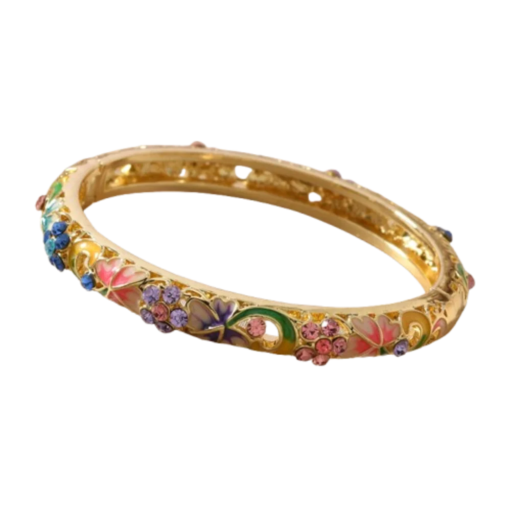 

Double Bangle Vintage Cloisonne Bangle Chinese Classic Hollow Out Flower Bangle Vintage Traditional Women's Hand Bracelet