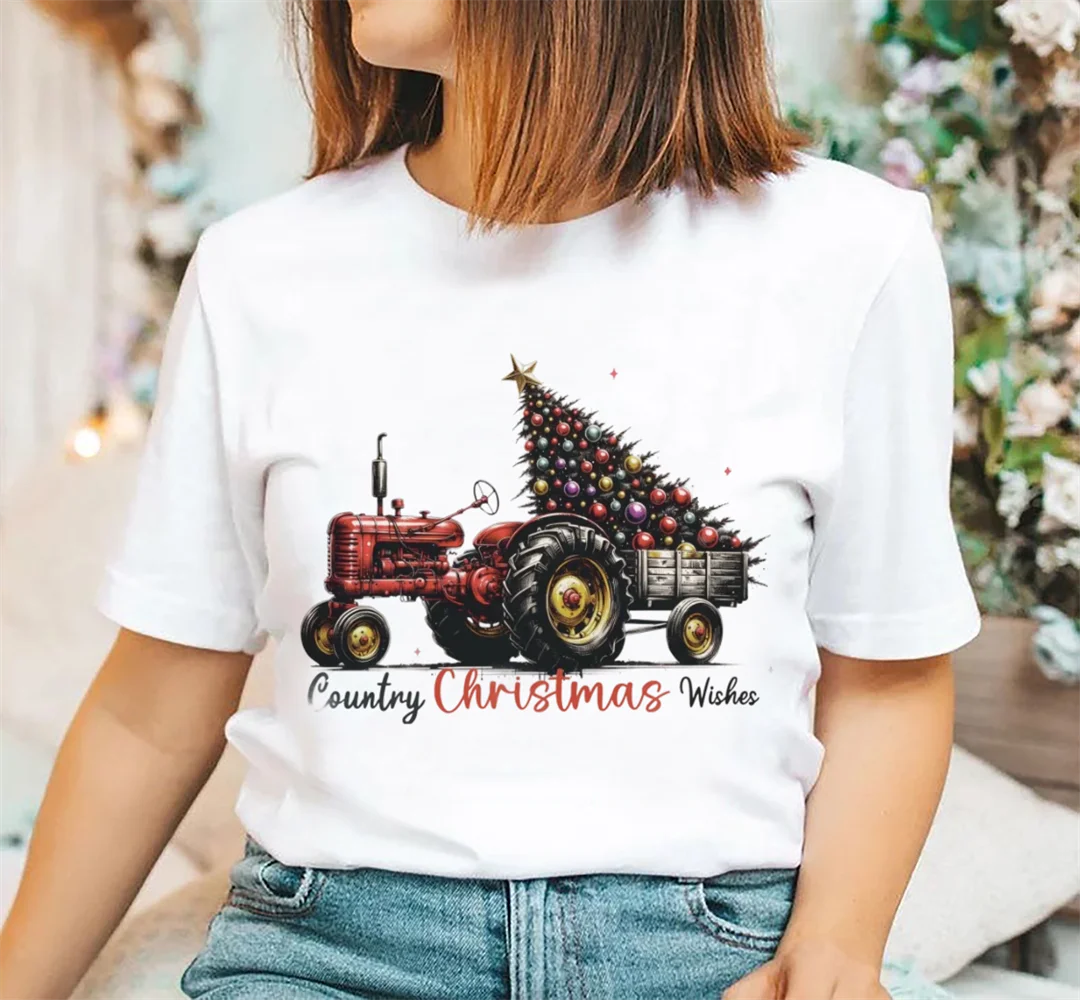

Одежда с короткими рукавами и рисунком рождественской елки, новогодняя футболка с принтом, милый женский топ, модная женская уличная модная футболка