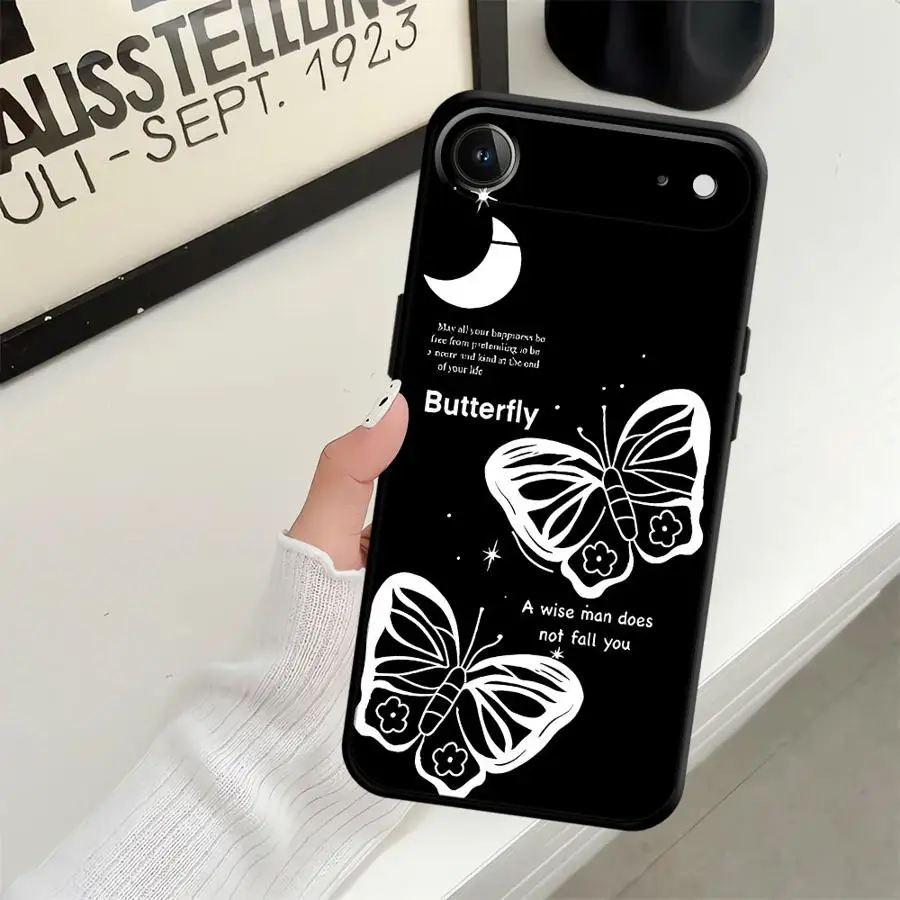 เคสโทรศัพท์แบบนิ่มลายผีเสื้อสไตล์เรโทรสีดำ สำหรับ iPhone 7 8 13 12 11 17 Pro Max 17Air XR 15 16 14 Plus XS Max
