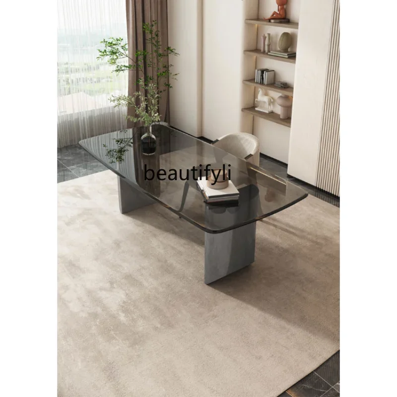 R11 Glass Dining Table Household Small Apartment Dining Table Rectangular Designer Tempered Glass Table and Chair Combination