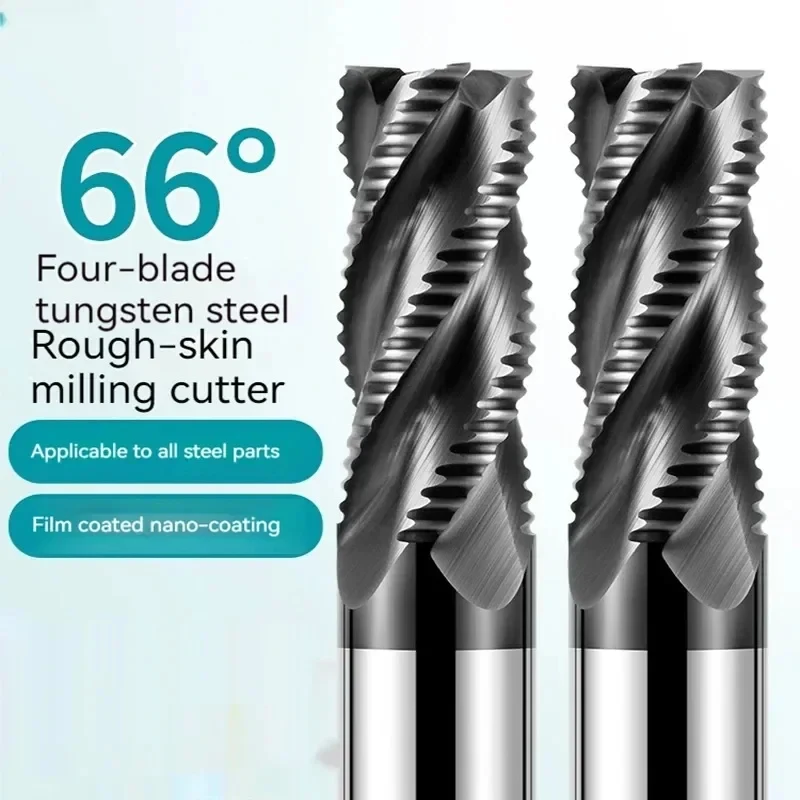 

HRC66 4Flute Roughing End Mill For Stainless Steel Aluminium CNC Milling Cutter Metal Tool 6mm 7 8 10 12MM 20MM Rough Machining