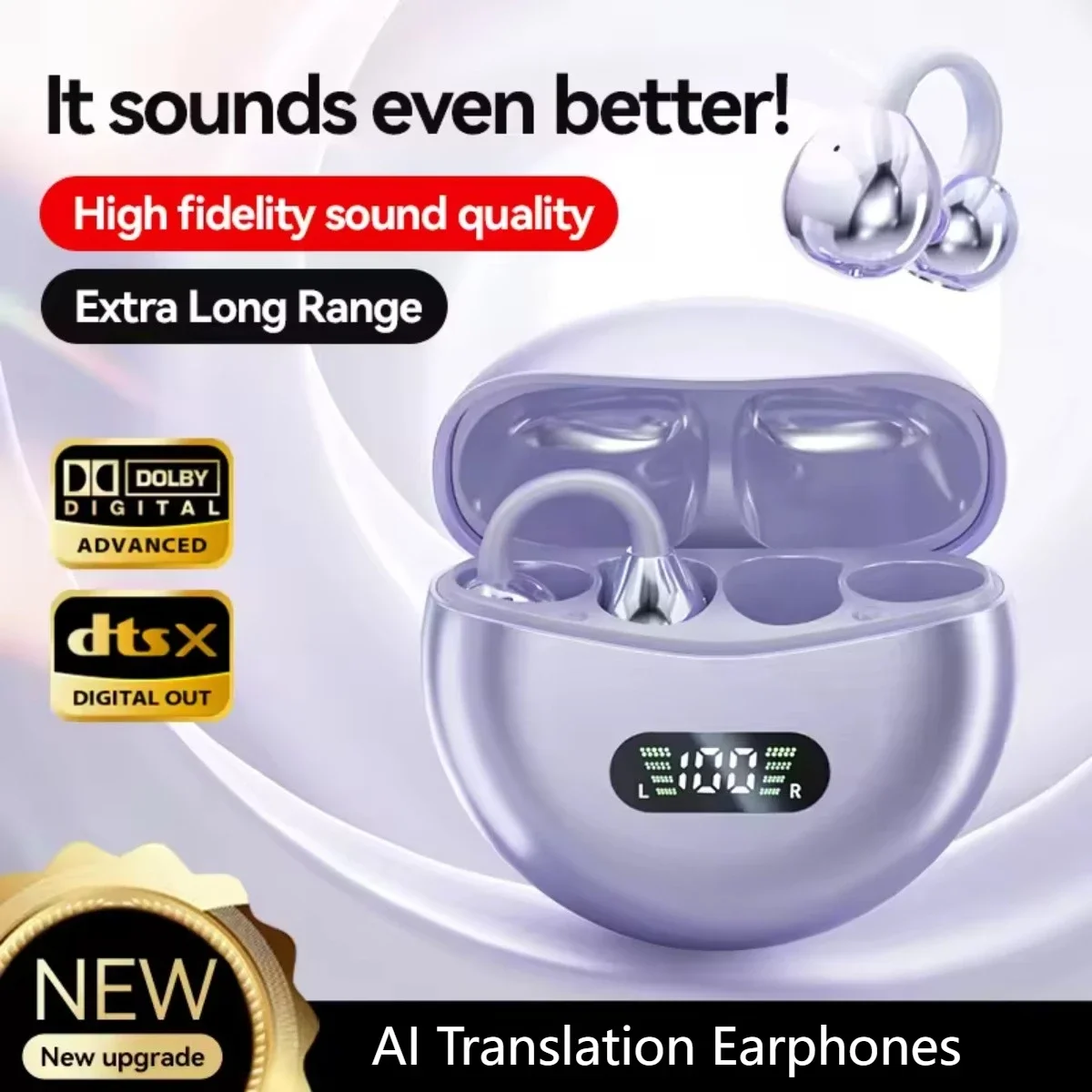 

Wireless Bluetooth Headphones Bone Conduction HIFI Bluetooth 5.4 Earbuds Clip on Ear Digital Display Waterproof Sport Headsets