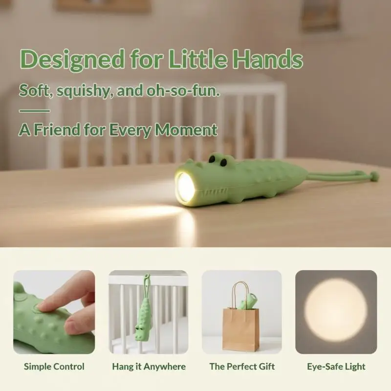 Multi-function USB Rechargeable LED Flashlight Cute Animal Night Light Portable Bedside Lamp for Camping Nursery Room