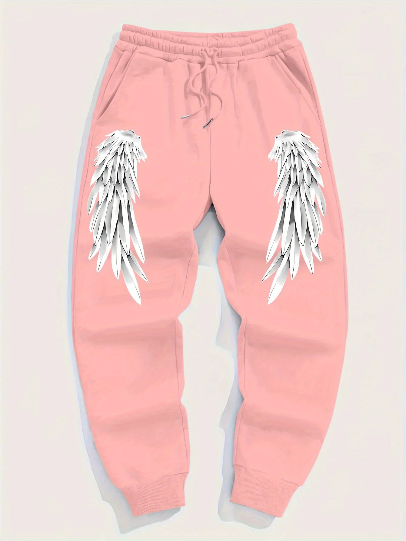 Exquisite bilateral sketch angel wing feather graphic sweatpants for men hip hop sports street jogger trousers