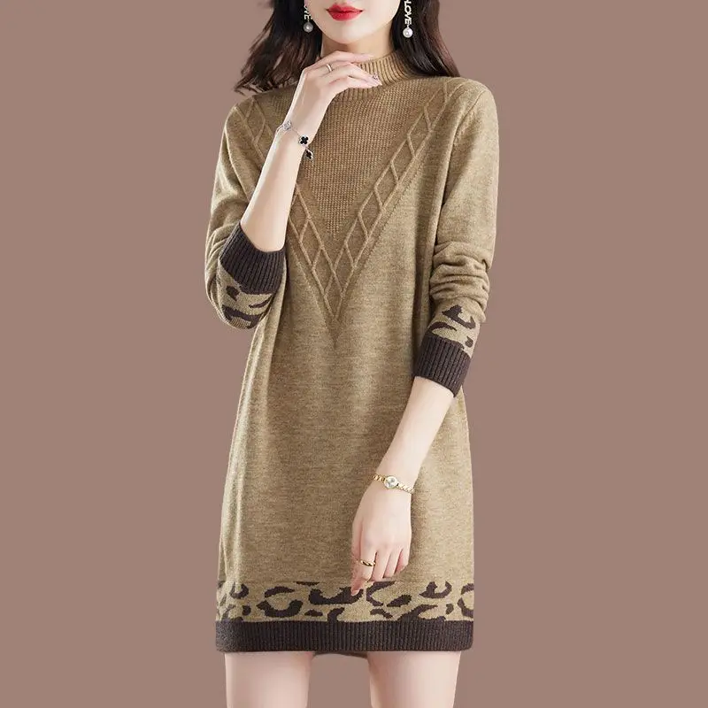 Women's Jumper Wool Knitted Loose Sweater Tunics Winter Long Sleeve Loose Turtleneck Thickening Soft Comfort Knitwear