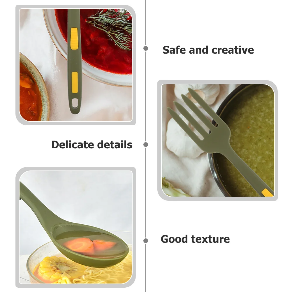 

1 set 1 Set Silicone Fork Spoon Set Smooth Edges Non-Scratch Cooking Utensils For Nonstick Cookware Kitchen Camping Restaurant