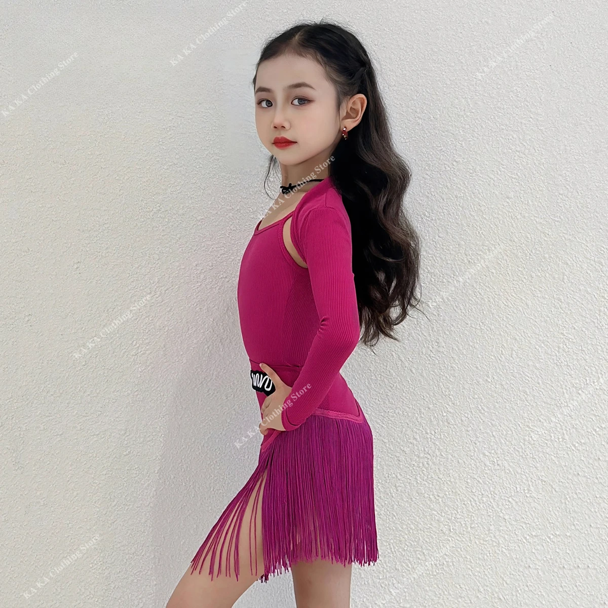 الأطفال هامش تنورة شرابة السالسا اللاتينية فستان رقص الفتيات قاعة الرقص فستان القياسية الفتيات السامبا اللاتينية ممارسة فستان الأداء