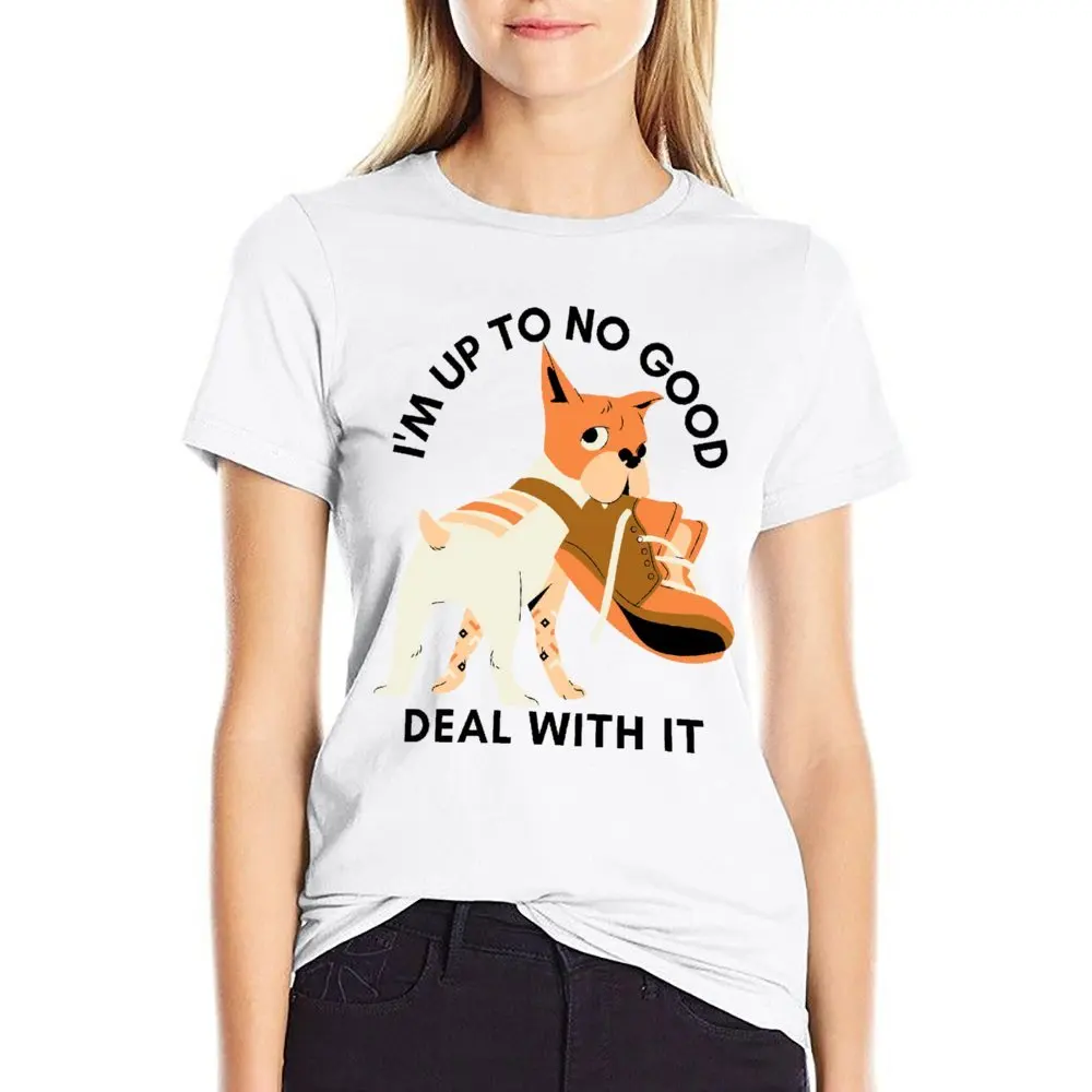 Round Neck Perros I M Up To No Good Deal With It St T-shirt  Motion Tshirt Creative Humor Graphic Travel