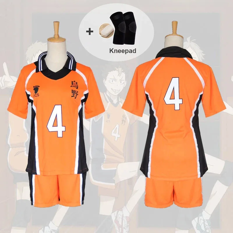 

Haikyuu Top No.4 Nishinoya Yuu Orange T-shirt and Pants Karasuno Sportswear High Libero Cosplay Costume Anime Uniform