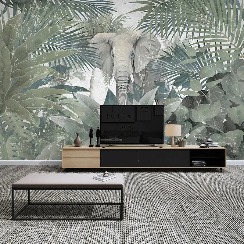 

Custom 3D Photo Mural Tropical Plant Animal Elephant Landscape Oil Painting Dining Room Living Room Sofa TV Background Wallpaper