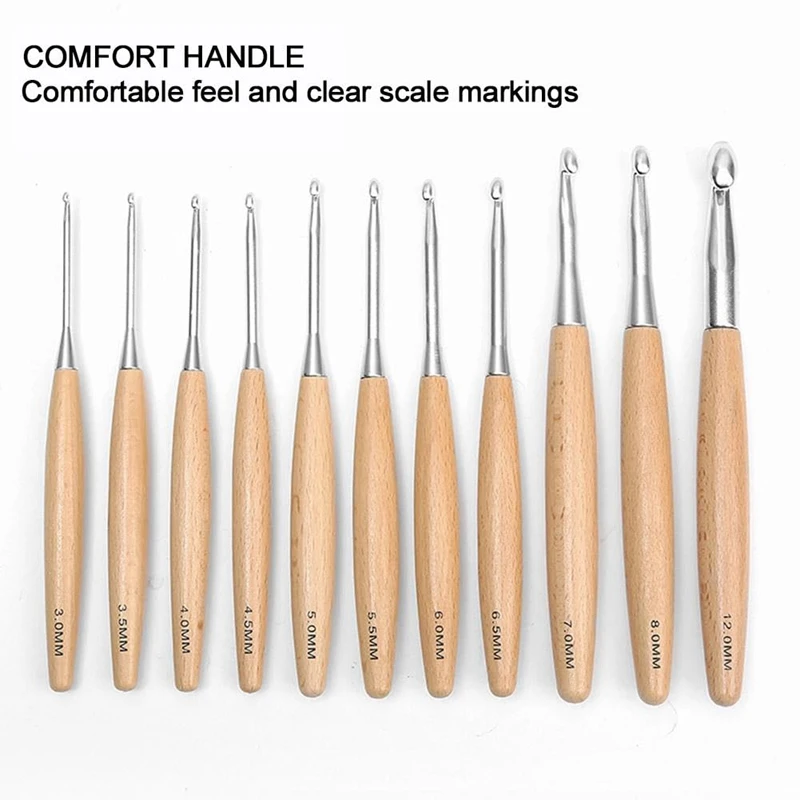 11Pcs Crochet Hooks 3.0Mm-12Mm Crochet Hooks With Wooden Handle Single Head Crocheting Knitting Hooks Crochet Needles