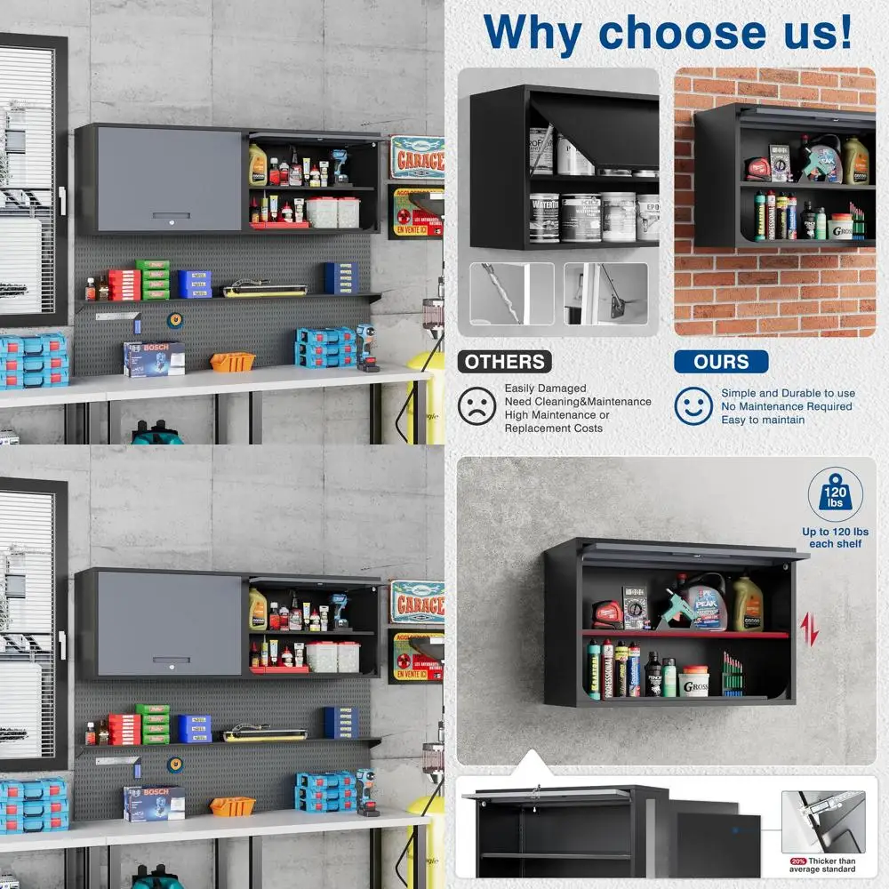 

Черно-серый настенный шкаф для хранения с полками и запирающейся дверцей — идеально подходит для дома, офиса, гаража и склада