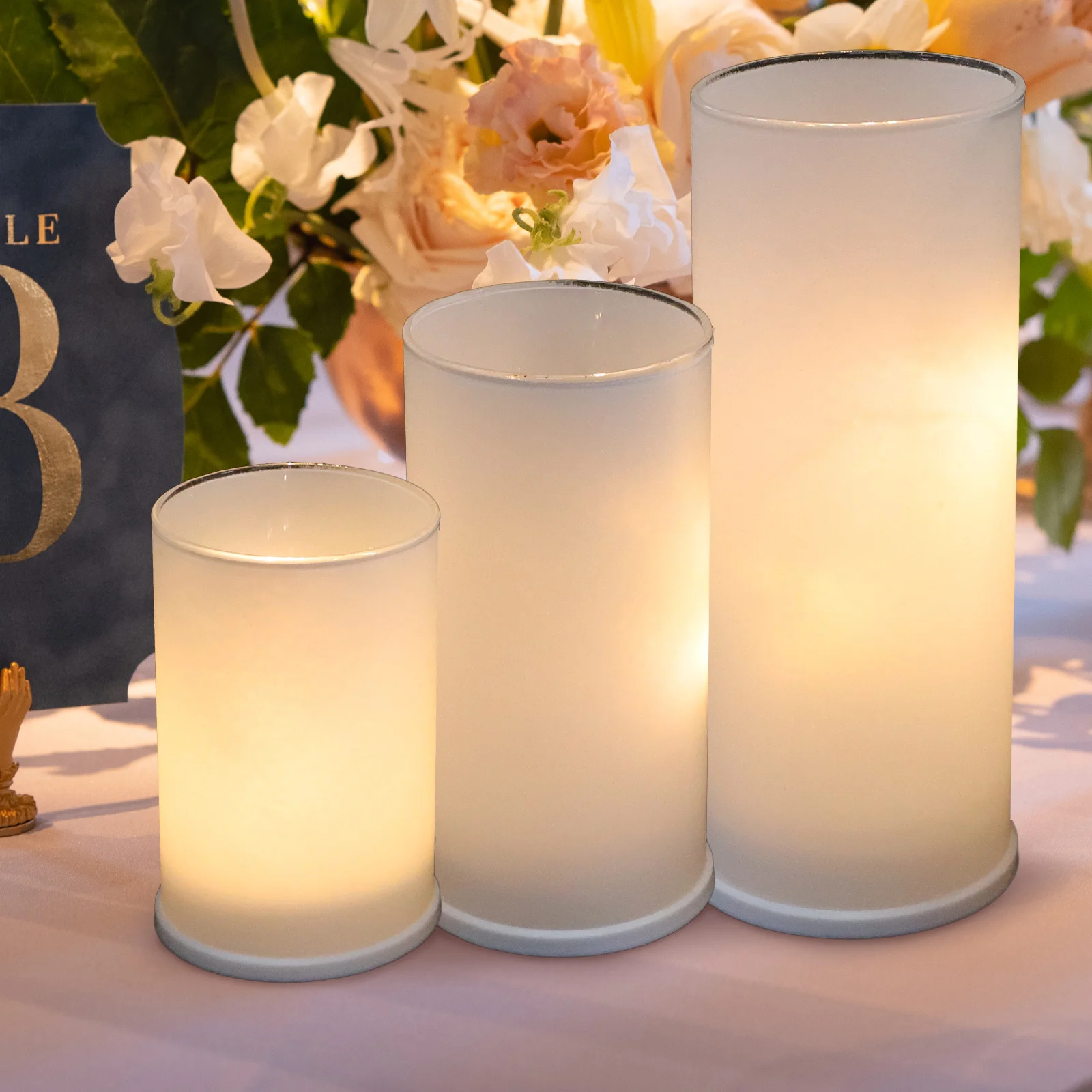 

3Pcs Electronic Stand LED Lights Flameless Operated Table Centerpiece Decor Electric Candles