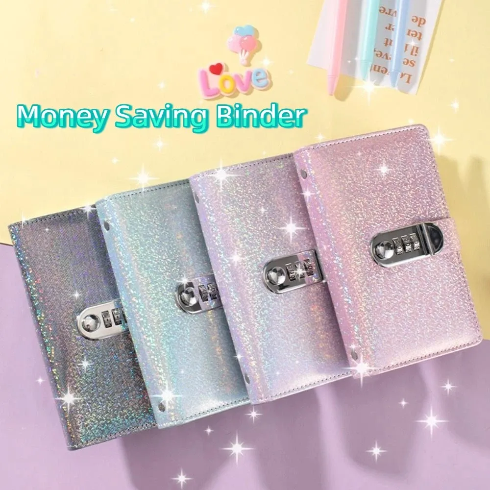 PU Leather Cover 100 Envelope Challenge Binder Waterproof Shiny Password Lock Saving Notebook Large Capacity Reusable