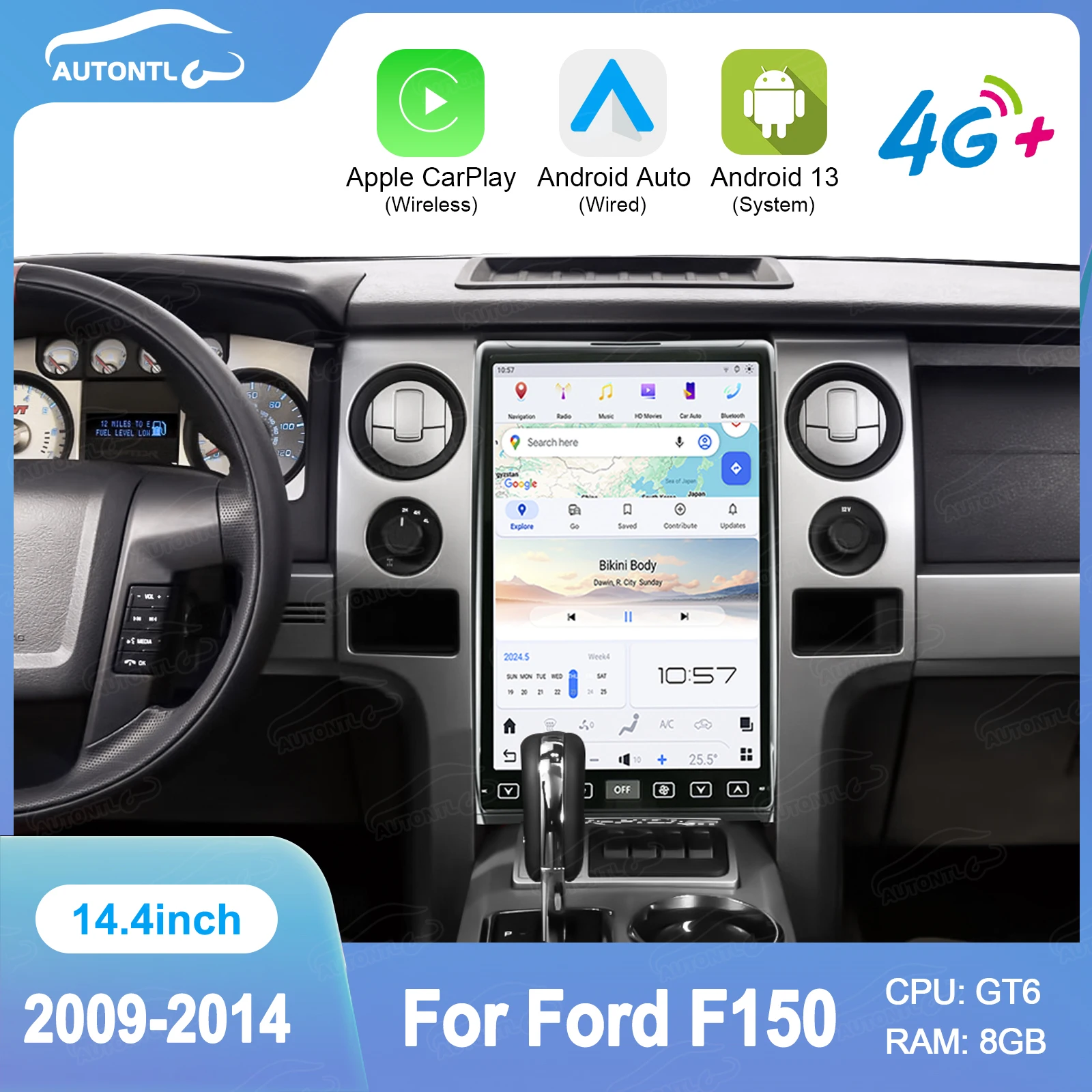

14.4" 2K Screen Android 13 Car Multimedia Player GPS Navigation Audio Radio Stereo Head Unit Carplay For Ford F150 2009 -2014